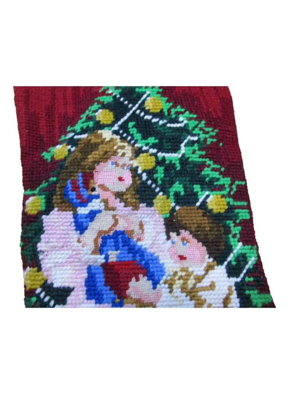 Vintage Christmas Needlepoint Stocking Victorian Children Toys  Red Back